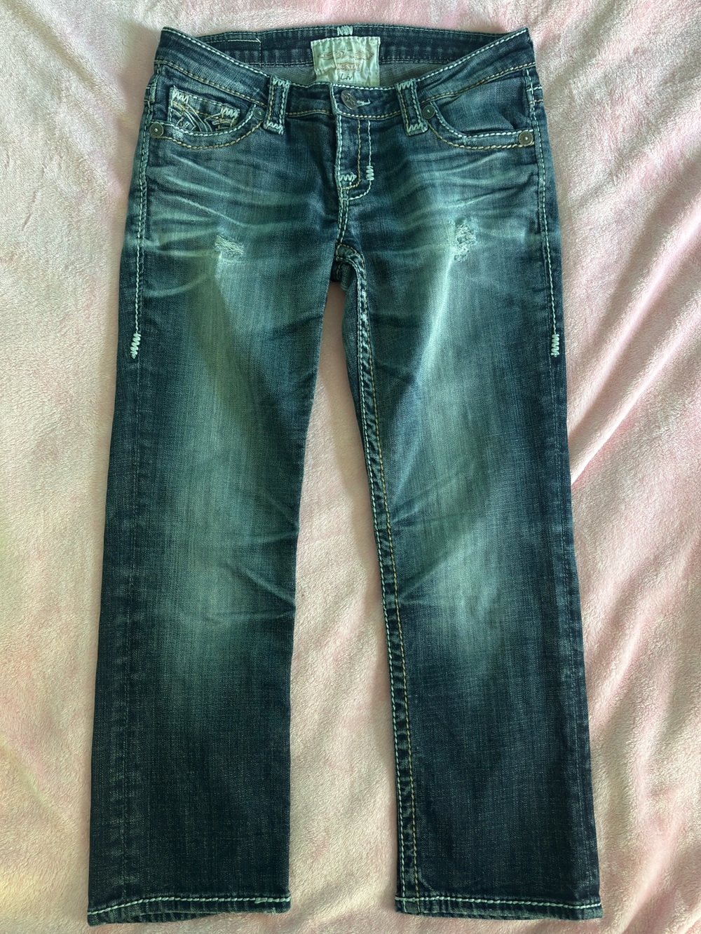 Vintage Big Star Liv Distressed Dark Wash Low Rise Denim Capris Jeans Size 27R
